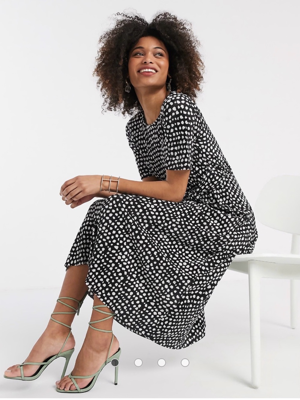 ASOS Plisse Midi-Length tie waist black and white dress US 10
